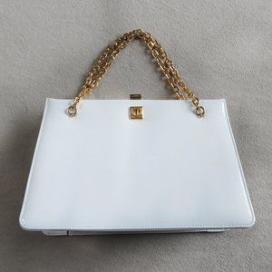 Vintage Bienen Davis White Bag with Gold Chain